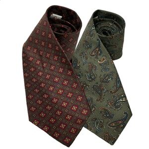 Lot Oscar de la Renta Neckties Ties Paisley Cubed Patterns Hand Finished